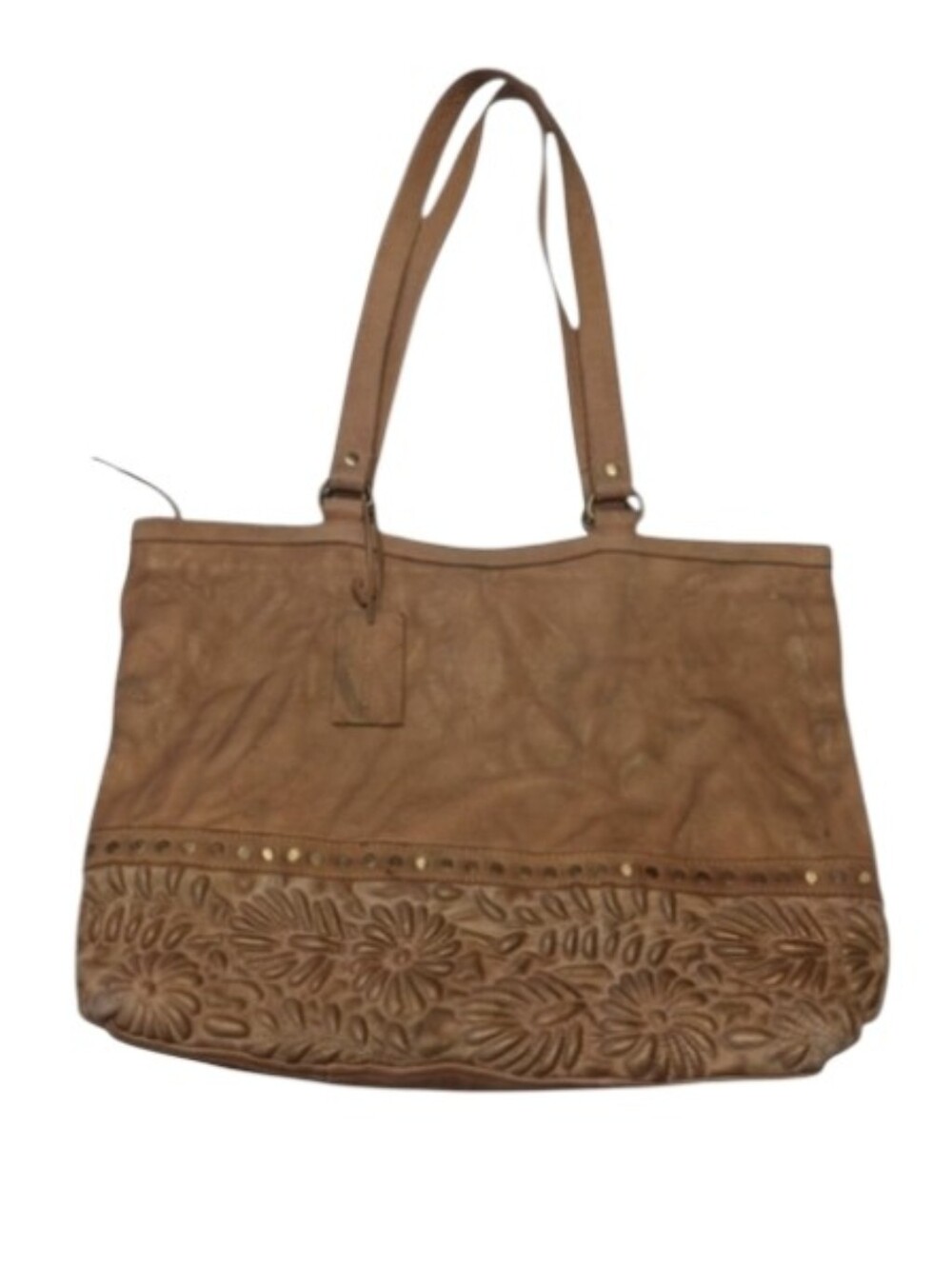Anabaglish Vera Leather Tan Tote Floral Tooled Studs Bohemian Handbag